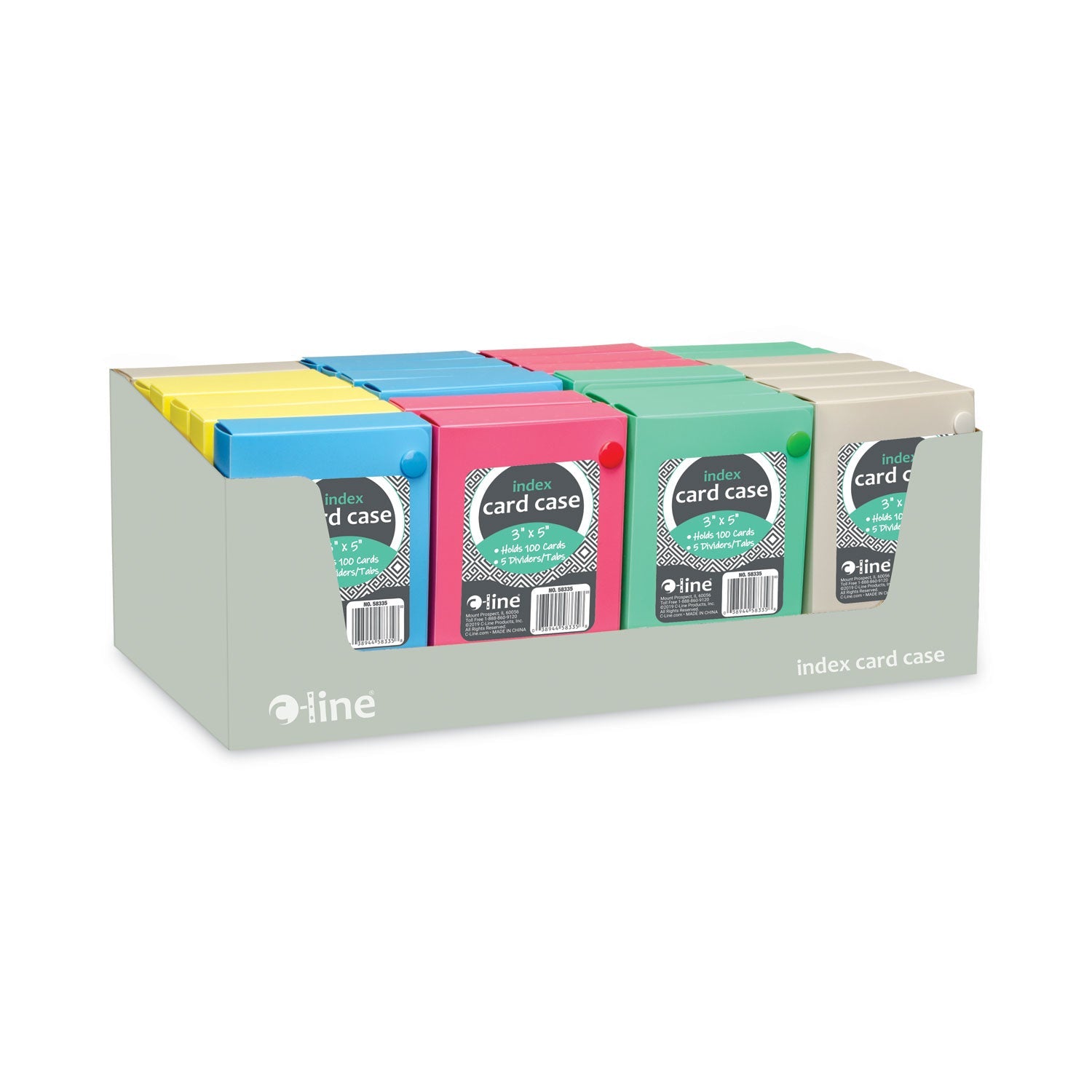 C-Line Index Card Case, Holds 100 3 x 5 Cards, 5.38 x 1.25 x 3.5, Polypropylene, Assorted Colors
