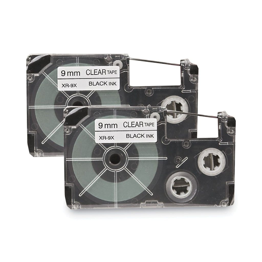 Casio Tape Cassettes for KL Label Makers, 0.37" x 26 ft, Black on Clear, 2/Pack