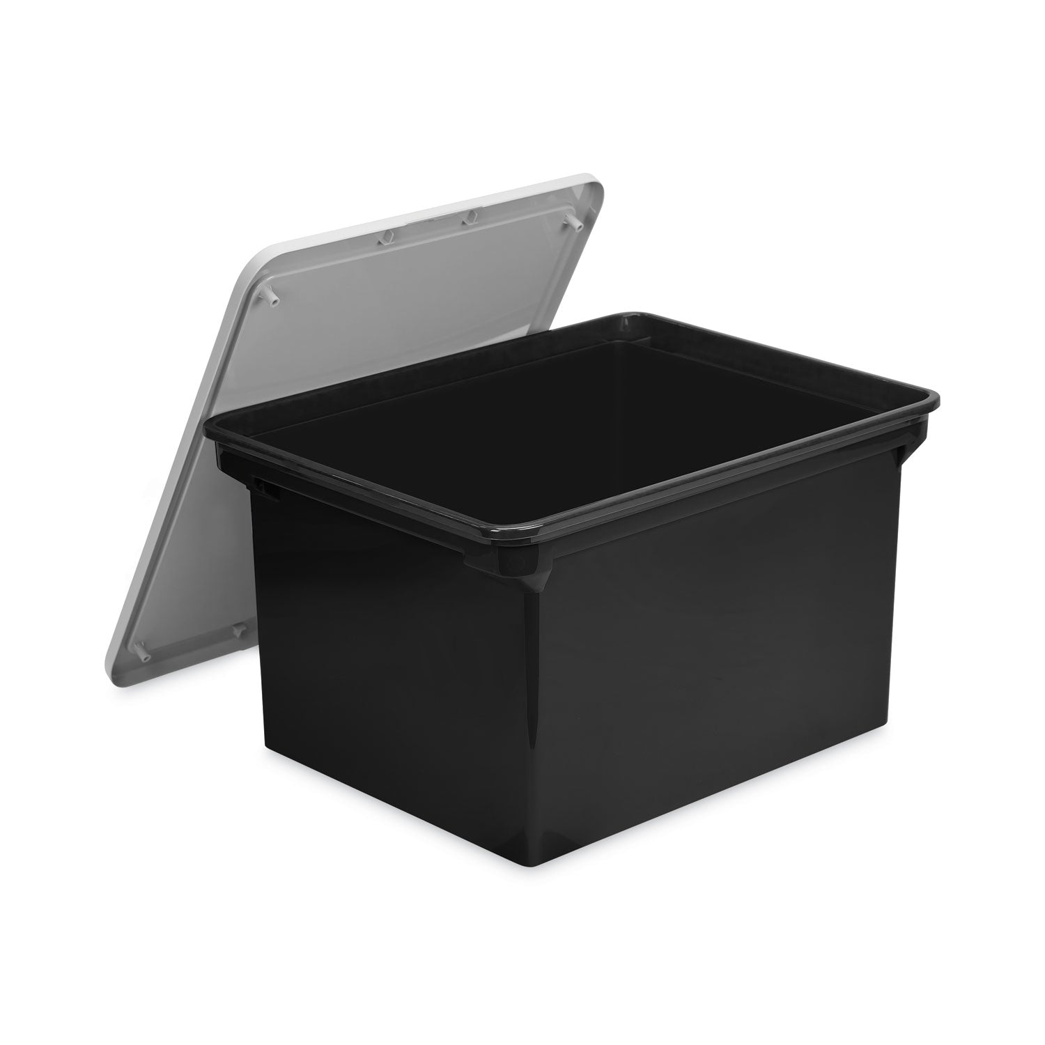 Storex Plastic File Tote, Letter/Legal Files, 18.5" x 14.25" x 10.88", Black/Clear