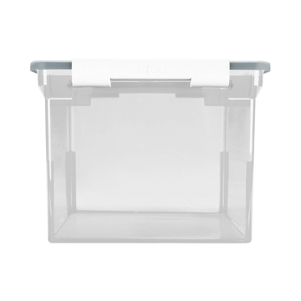 Storex Portable File Tote with Locking Handles, Letter/Legal Files, 18.5" x 14.25" x 10.88", Clear/Silver