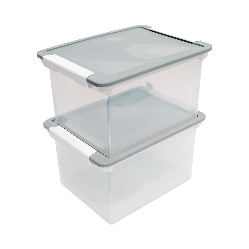 Storex Portable File Tote with Locking Handles, Letter/Legal Files, 18.5" x 14.25" x 10.88", Clear/Silver