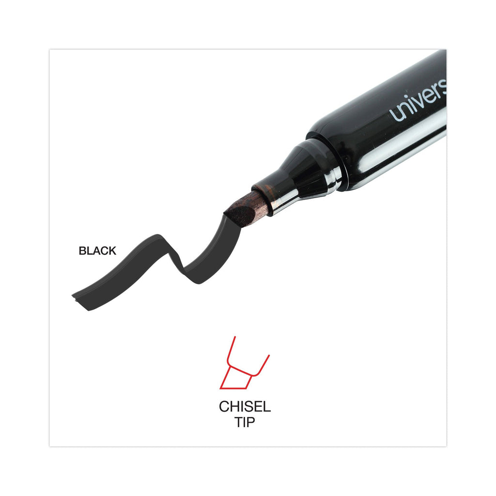 Universal Chisel Tip Permanent Marker Value Pack, Broad Chisel Tip, Black, 36/Pack