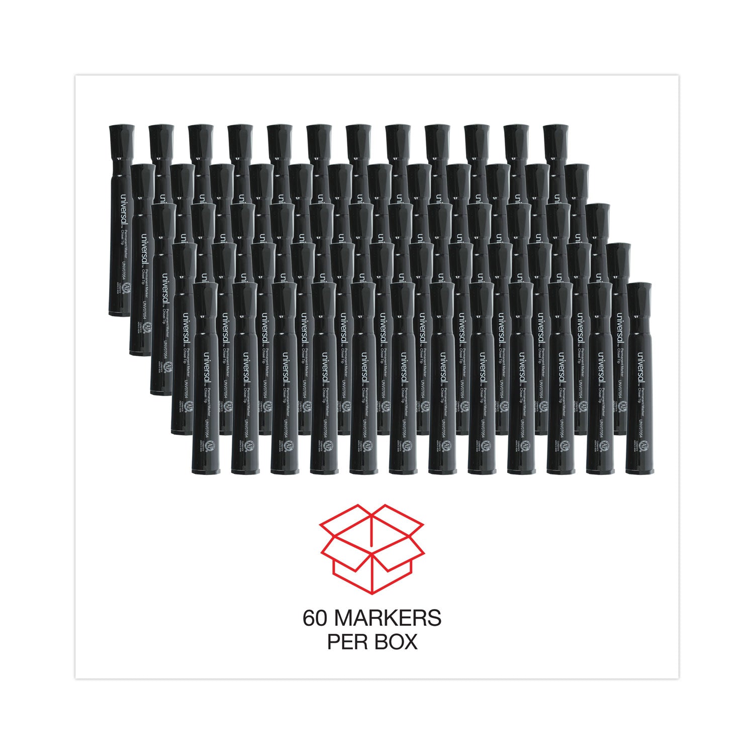 Universal Chisel Tip Permanent Marker Value Pack, Broad Chisel Tip, Black, 60/Pack