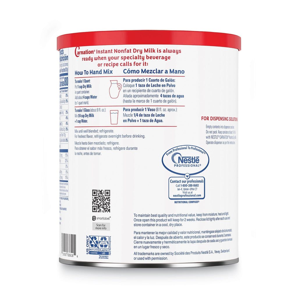 Carnation Instant Nonfat Dry Milk, Unsweetened, 22.75 oz Canister, 4/Carton