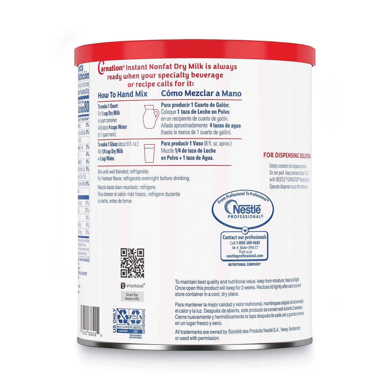Carnation Instant Nonfat Dry Milk, Unsweetened, 22.75 oz Canister, 4/Carton