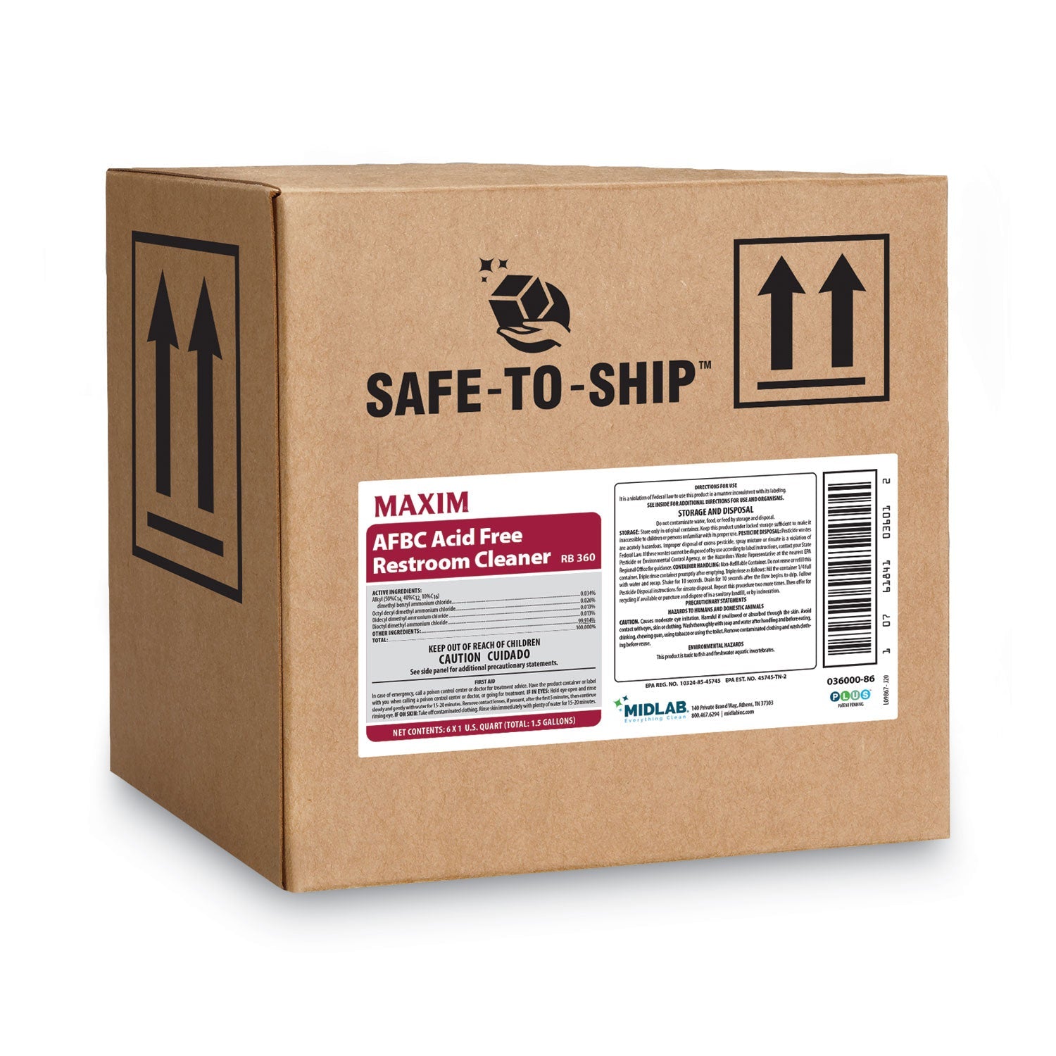 Maxim AFBC Acid-Free Restroom Cleaner, Safe-to-Ship, Fresh Scent, 32 oz Bottle, 6/Carton