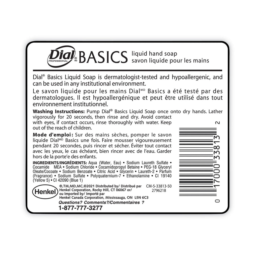 Dial Basics MP Free Liquid Hand Soap, Unscented, 16 oz Pump Bottle, 12/Carton