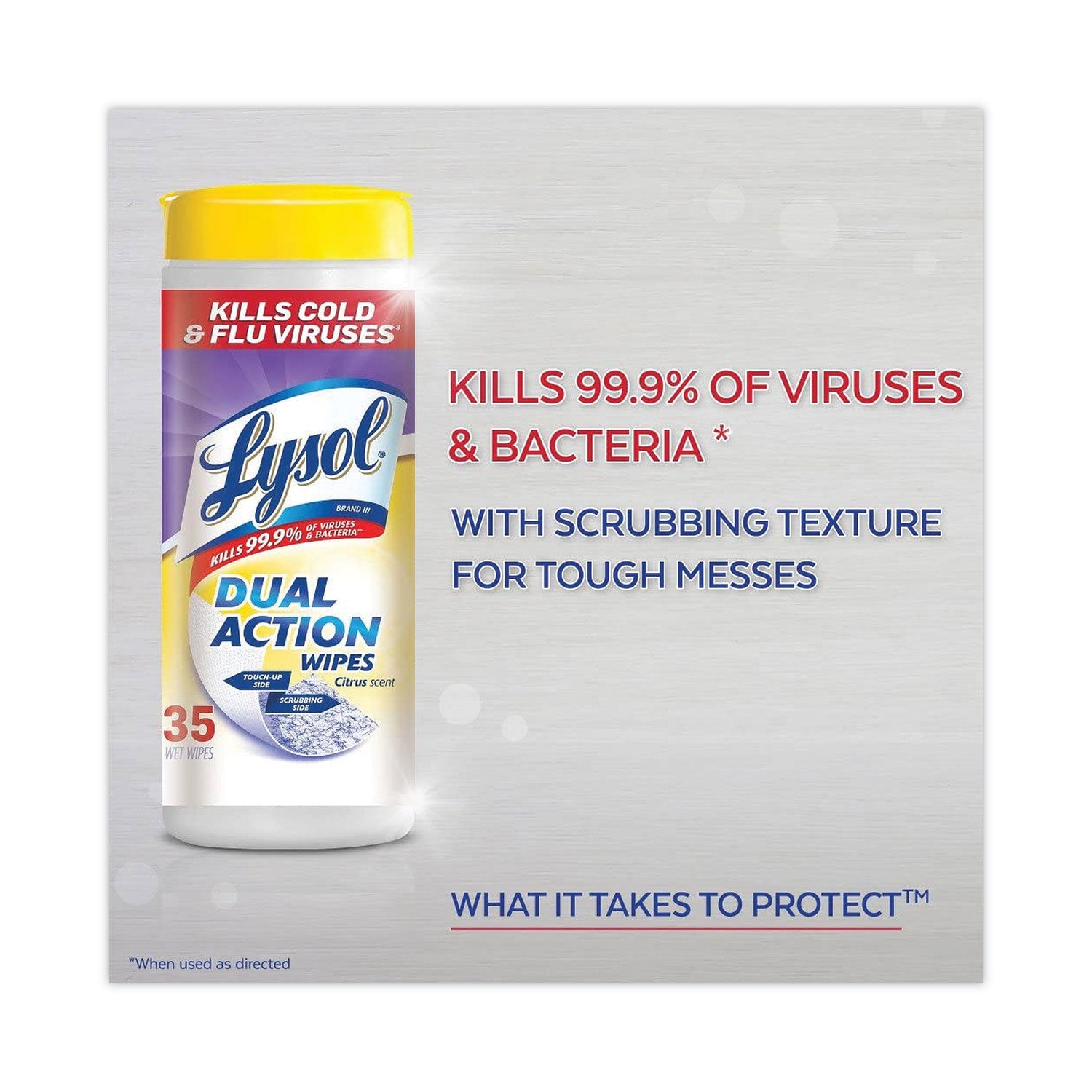 LYSOL Dual Action Disinfecting Wipes, 7 x 7.5, Citrus, White/Purple, 35/Canister, 12 Canisters/Carton