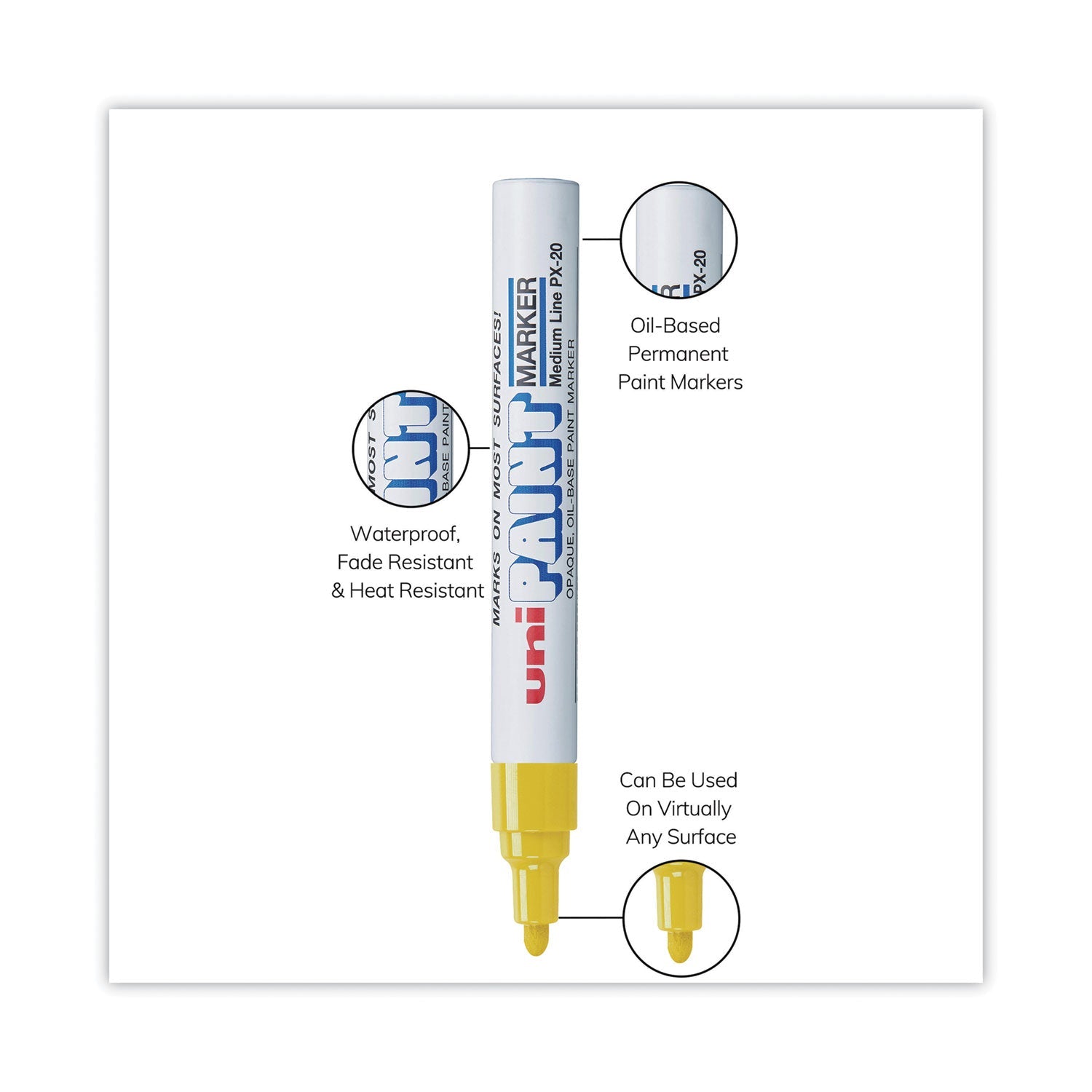 uni Permanent Marker, Medium Bullet Tip, Yellow
