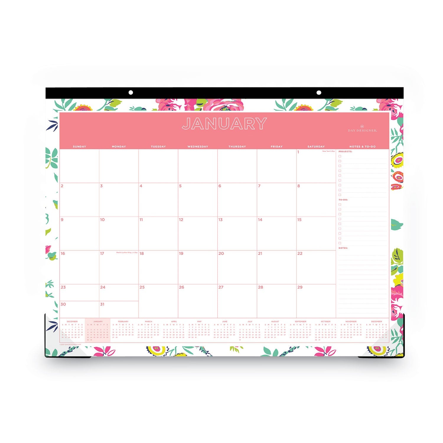 Blue Sky Day Designer Peyton Desk Pad Calendar, Floral Artwork, 22 x 17, Black Binding, Clear Corners, 12-Month (Jan-Dec): 2023