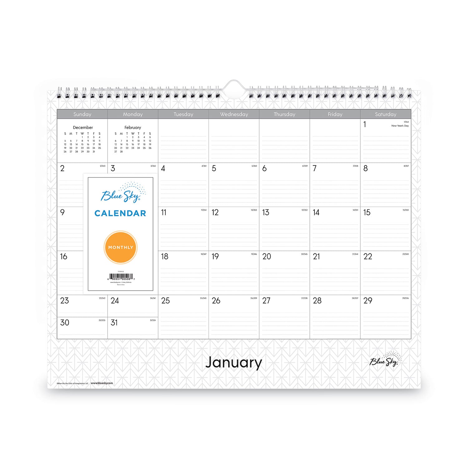 Blue Sky Enterprise Wall Calendar, Enterprise Geometric Artwork, 15 x 12, White/Gray Sheets, 12-Month (Jan to Dec): 2023