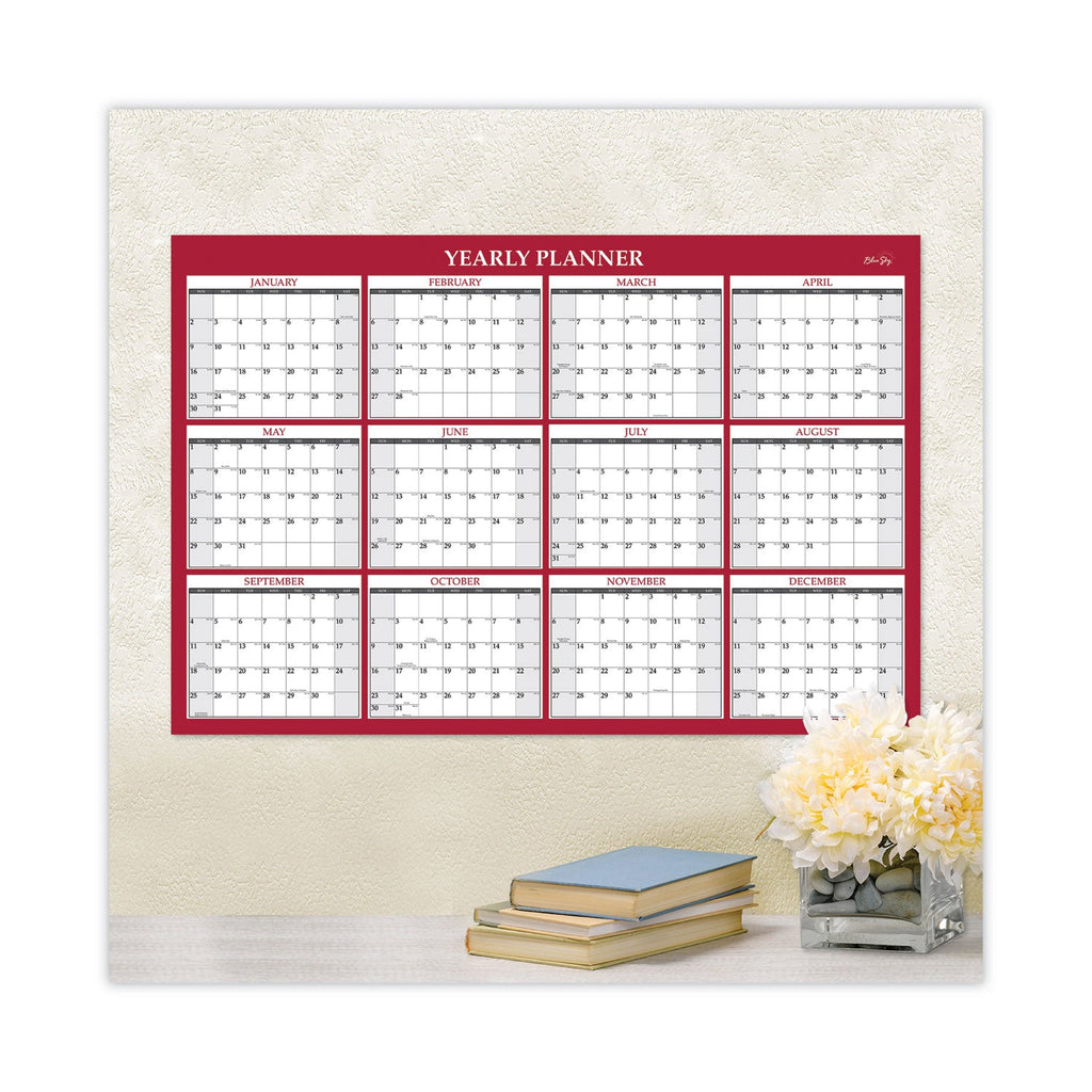 Blue Sky Classic Red Laminated Erasable Wall Calendar, Classic Red Artwork, 48 x 32, White/Red/Gray Sheets, 12-Month (Jan-Dec): 2023