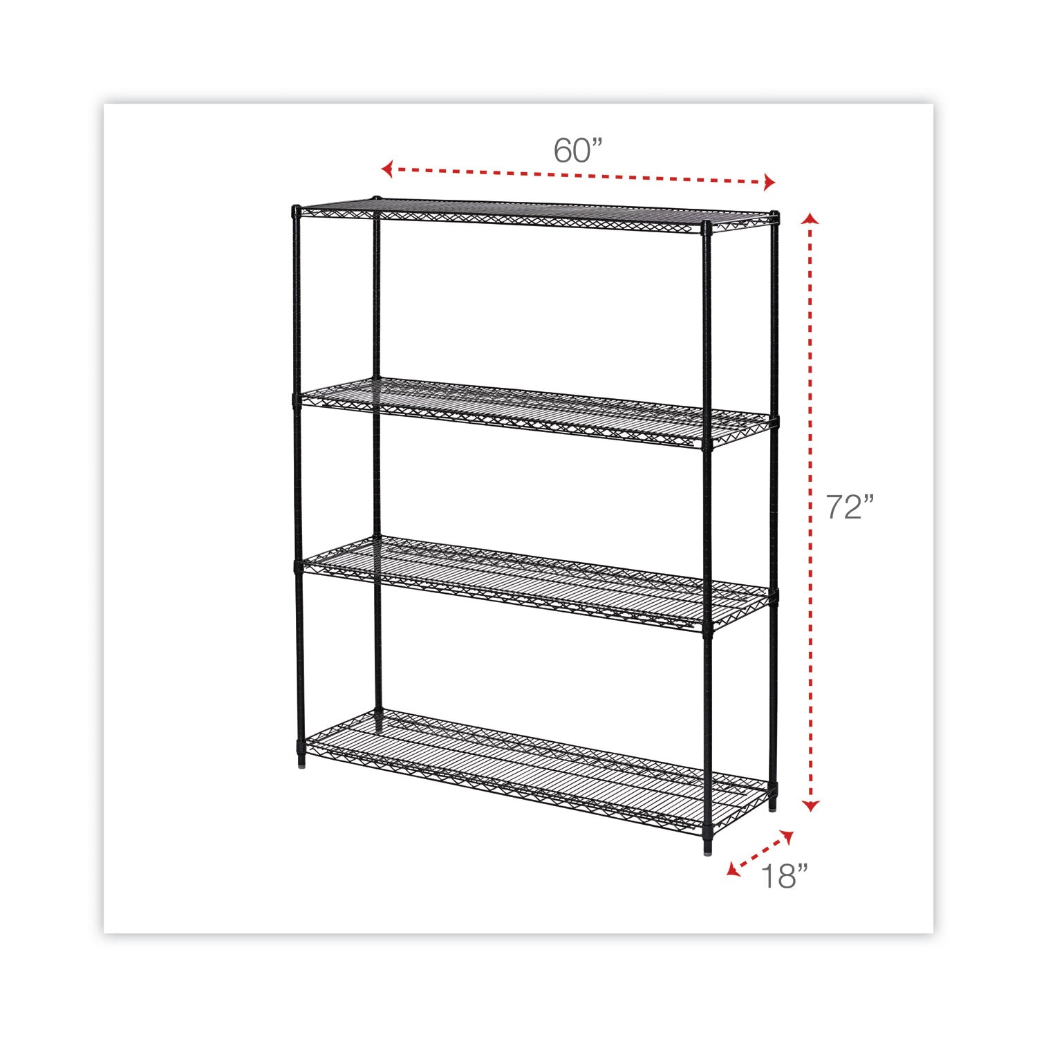 Alera All-Purpose Wire Shelving Starter Kit, Four-Shelf, 60w x 18d x 72h, Black Anthracite Plus