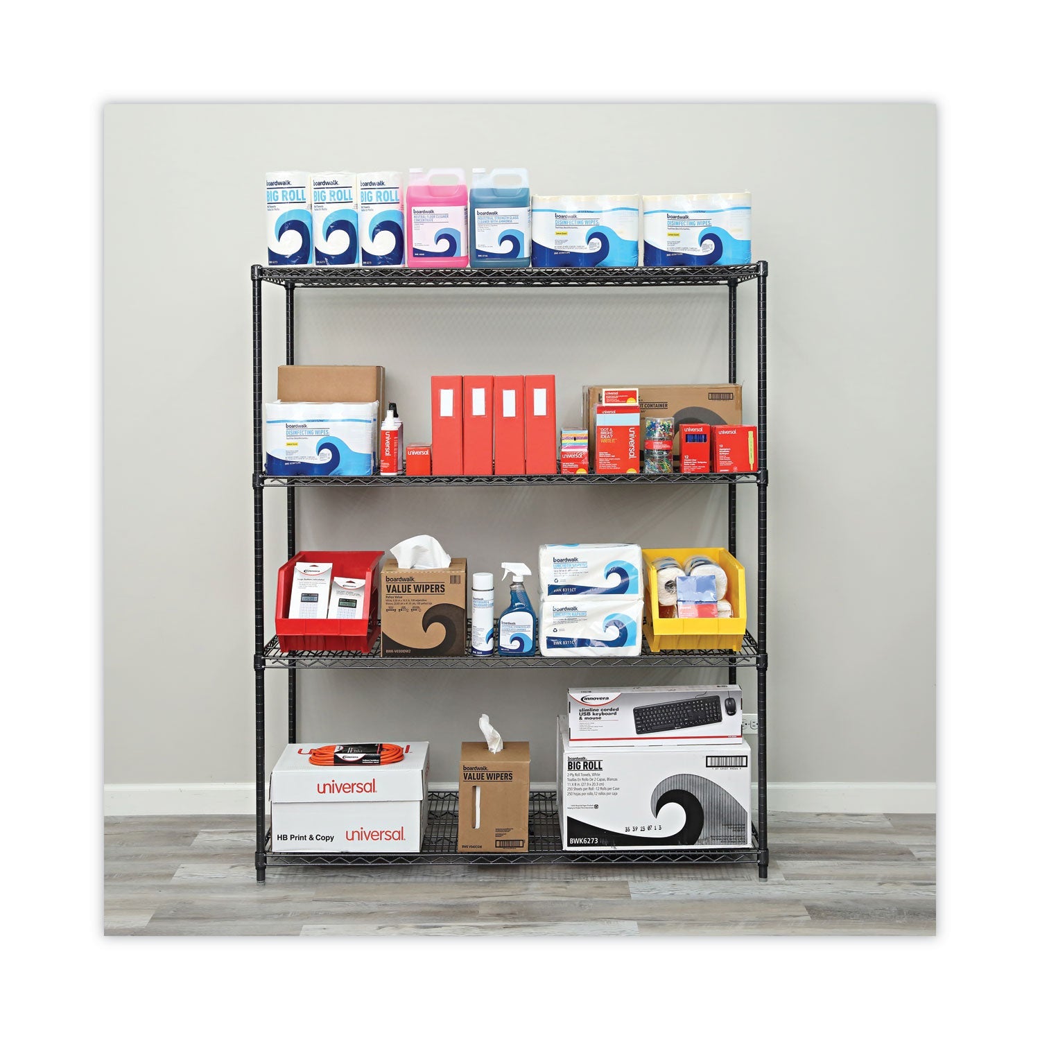 Alera All-Purpose Wire Shelving Starter Kit, Four-Shelf, 60w x 24d x 72h, Black Anthracite Plus