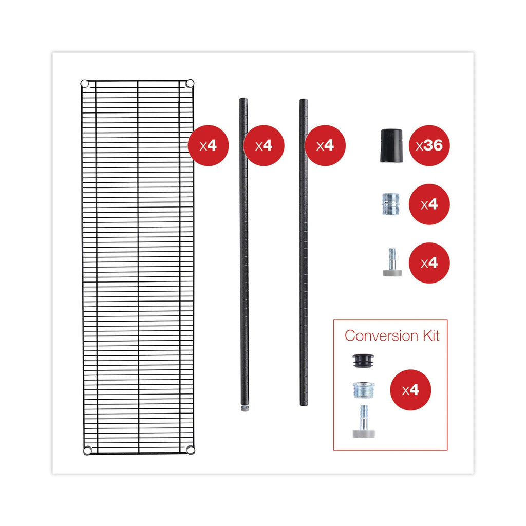 Alera All-Purpose Wire Shelving Starter Kit, Four-Shelf, 60w x 18d x 72h, Black Anthracite Plus