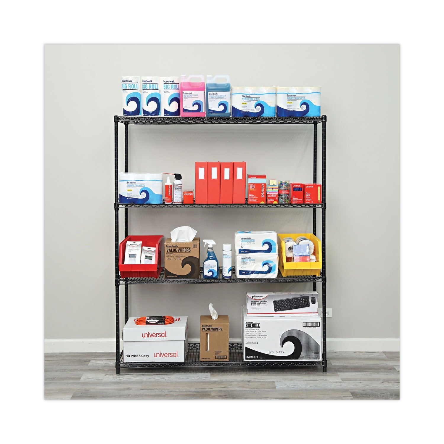 Alera All-Purpose Wire Shelving Starter Kit, Four-Shelf, 60w x 18d x 72h, Black Anthracite Plus