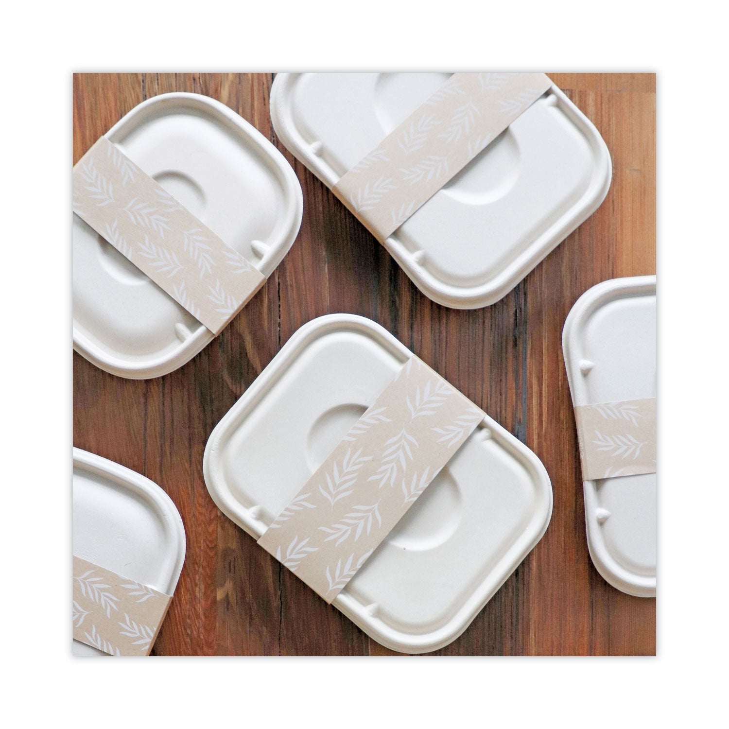 World Centric Fiber Container Sleeves, World Centric Leaf Design, 7.5" x 10" x 3.25", Natural, Paper, 800/Carton