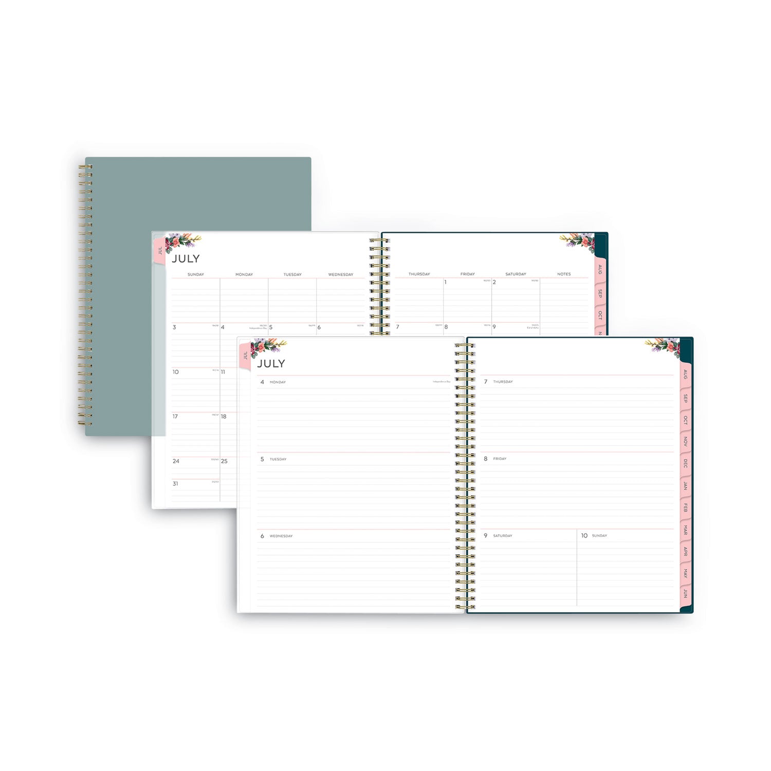 Blue Sky Greta Academic Year Weekly/Monthly Planner, Greta Floral Artwork, 11.5 x 8, Green Cover, 12-Month (July-June): 2022-2023
