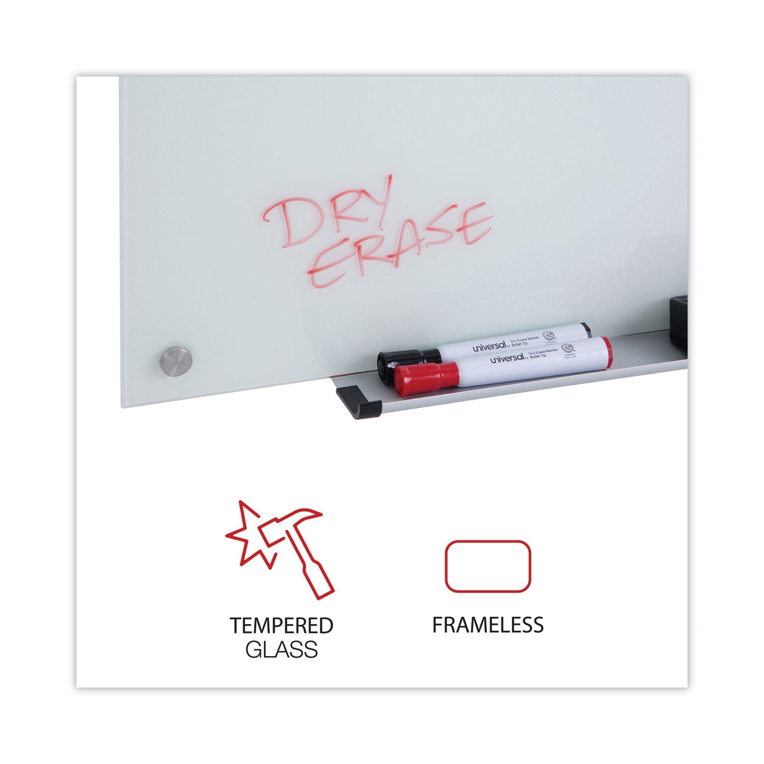 Universal Frameless Glass Marker Board, 48" x 36", White