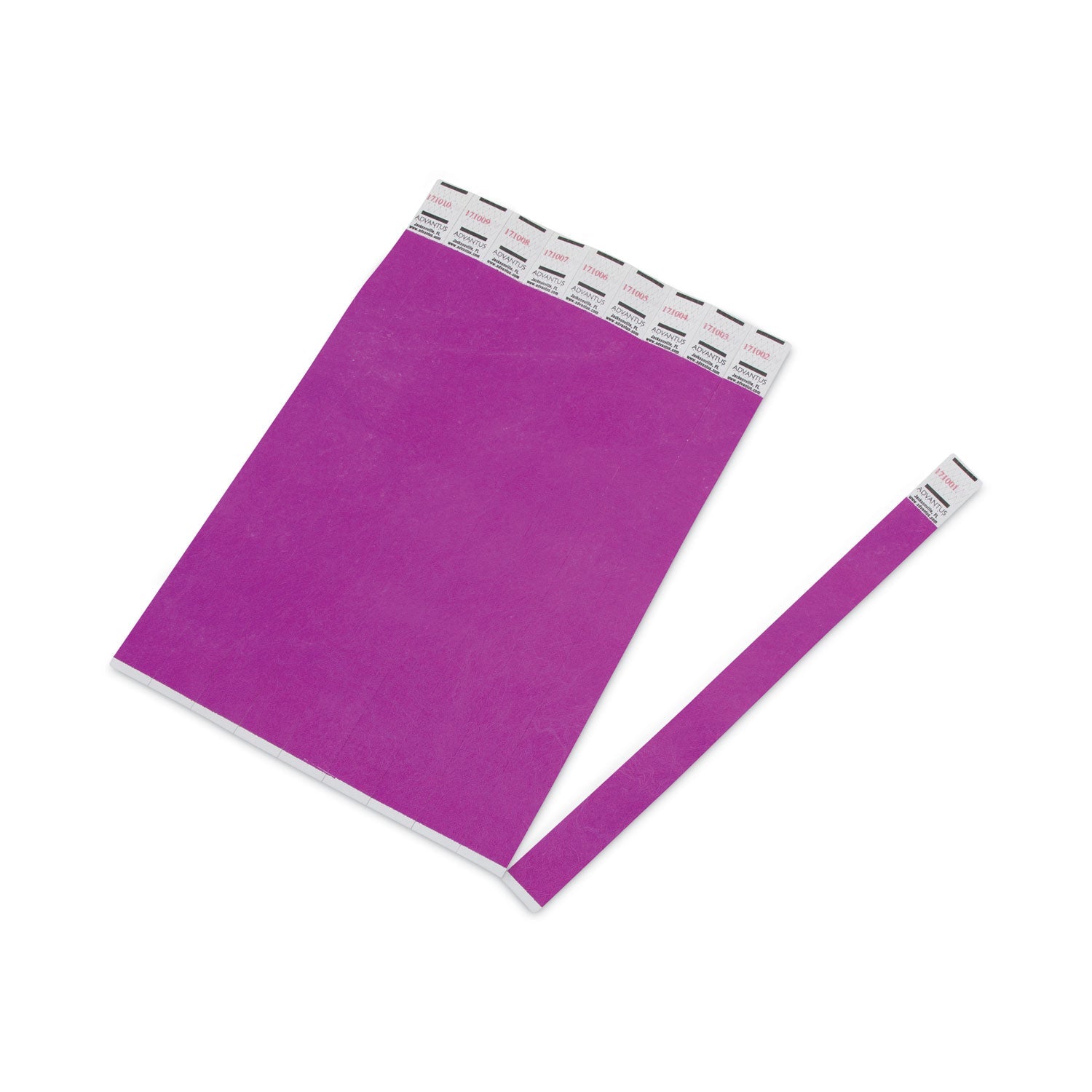 Advantus Crowd Management Wristbands, Sequentially Numbered, 9.75" x 0.75", Purple, 100/Pack
