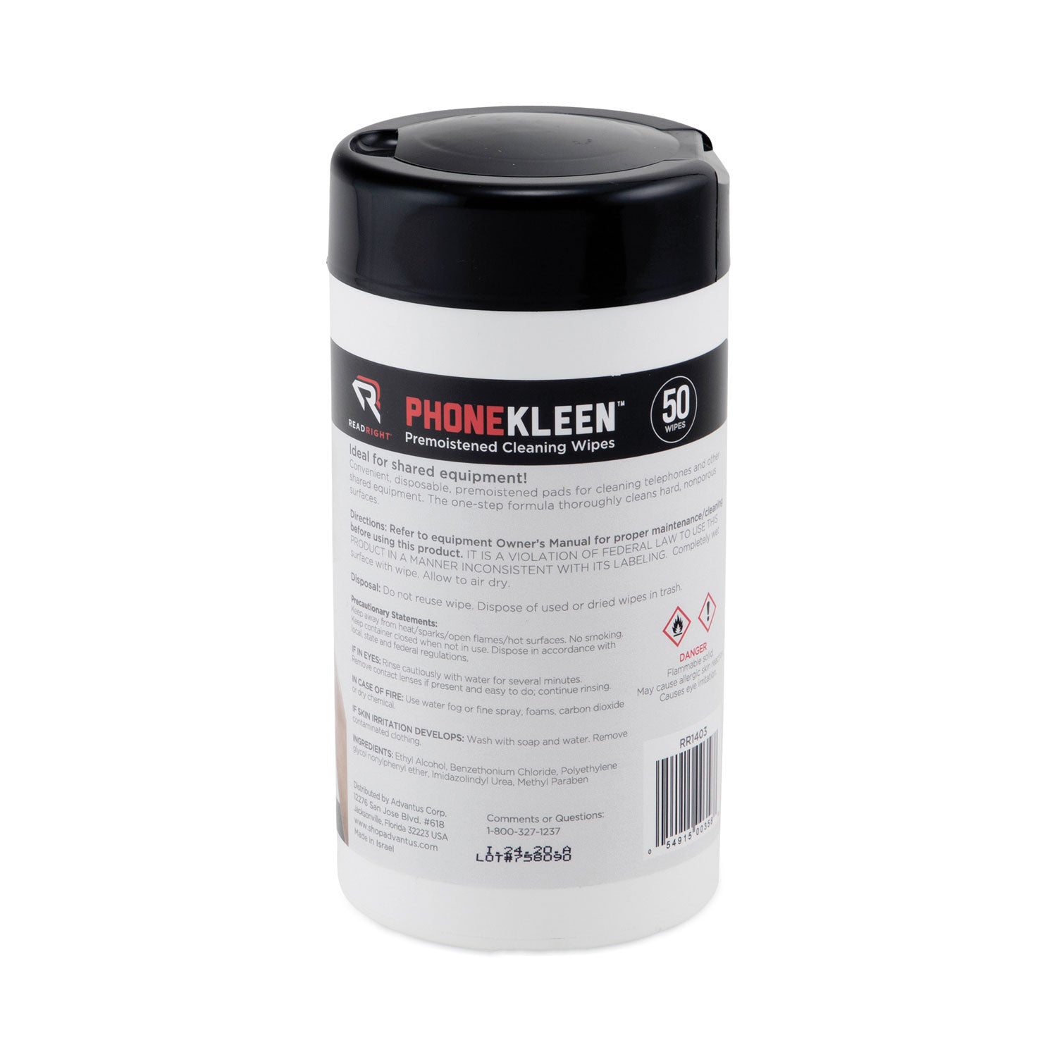 Read Right PhoneKleen Wet Wipes, Cloth, 5 x 5, 50/Tub