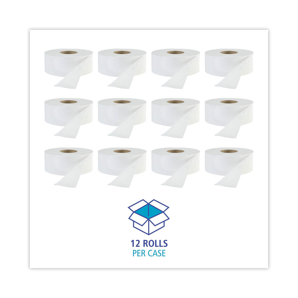 Boardwalk JRT Jr. Bath Tissue, Jumbo, Septic Safe, 1-Ply, White, 3.3" x 2,000 ft, 12/Carton