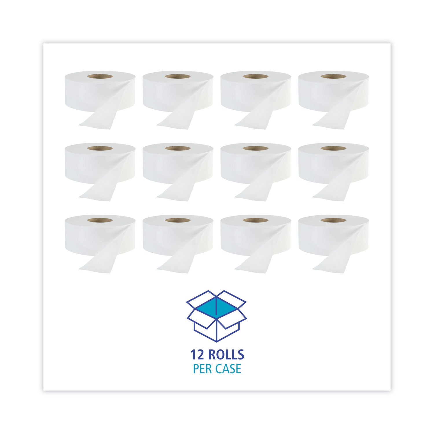 Boardwalk JRT Jr. Bath Tissue, Jumbo, Septic Safe, 1-Ply, White, 3.3" x 2,000 ft, 12/Carton