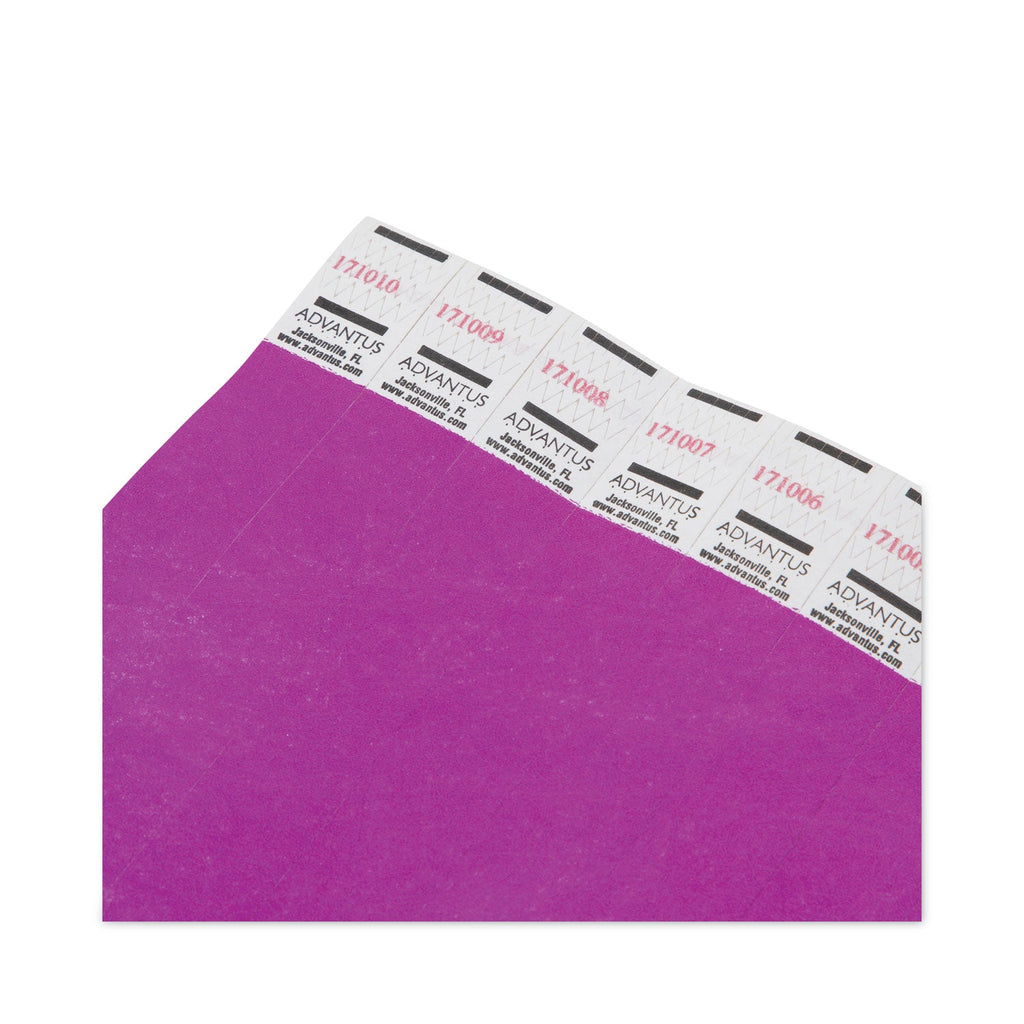 Advantus Crowd Management Wristbands, Sequentially Numbered, 9.75" x 0.75", Purple, 100/Pack