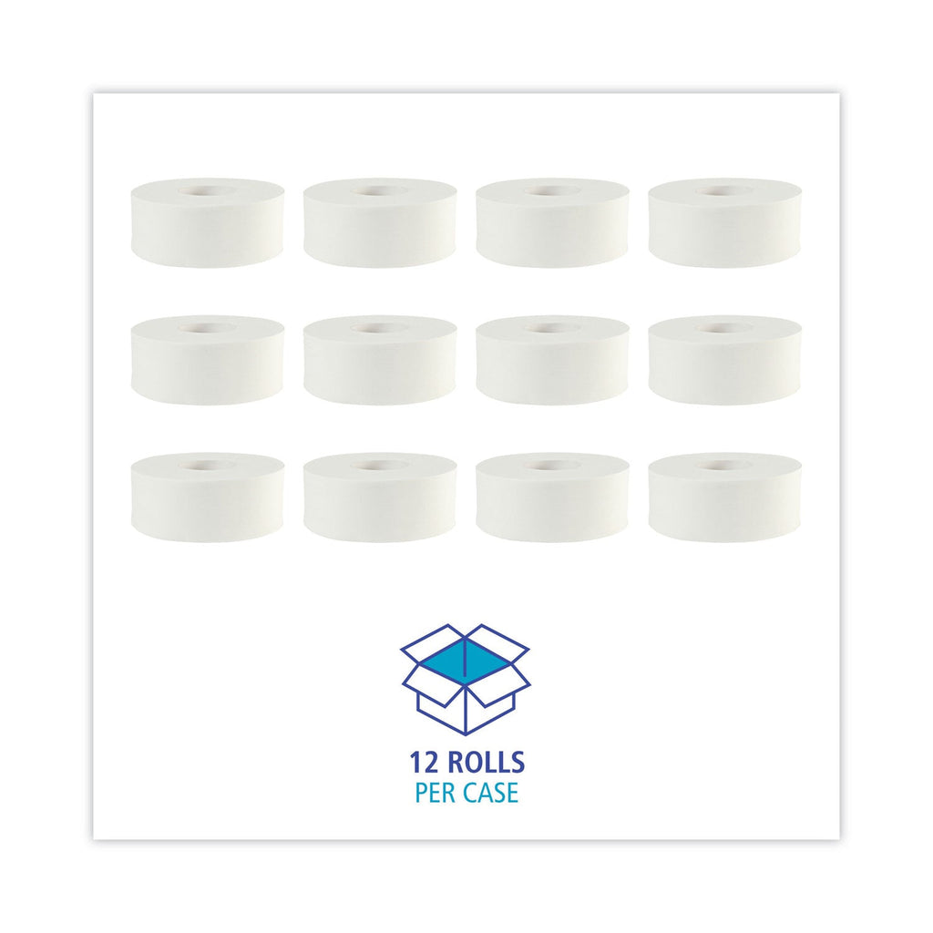 Boardwalk JRT Bath Tissue, Jumbo, Septic Safe, 2-Ply, White, 3.5" x 1,000 ft, 12 Rolls/Carton
