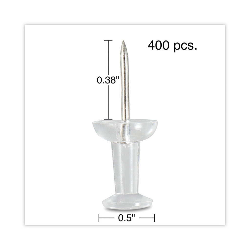 Universal Clear Push Pins, Plastic, Clear, 0.38", 400/Pack
