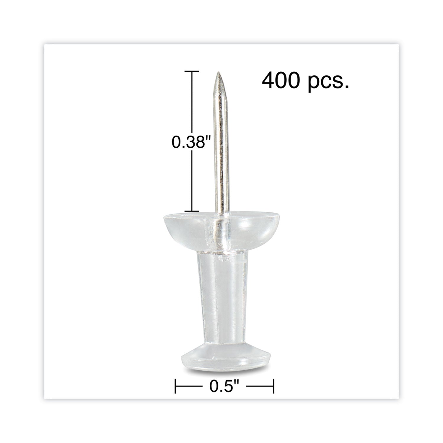Universal Clear Push Pins, Plastic, Clear, 0.38", 400/Pack