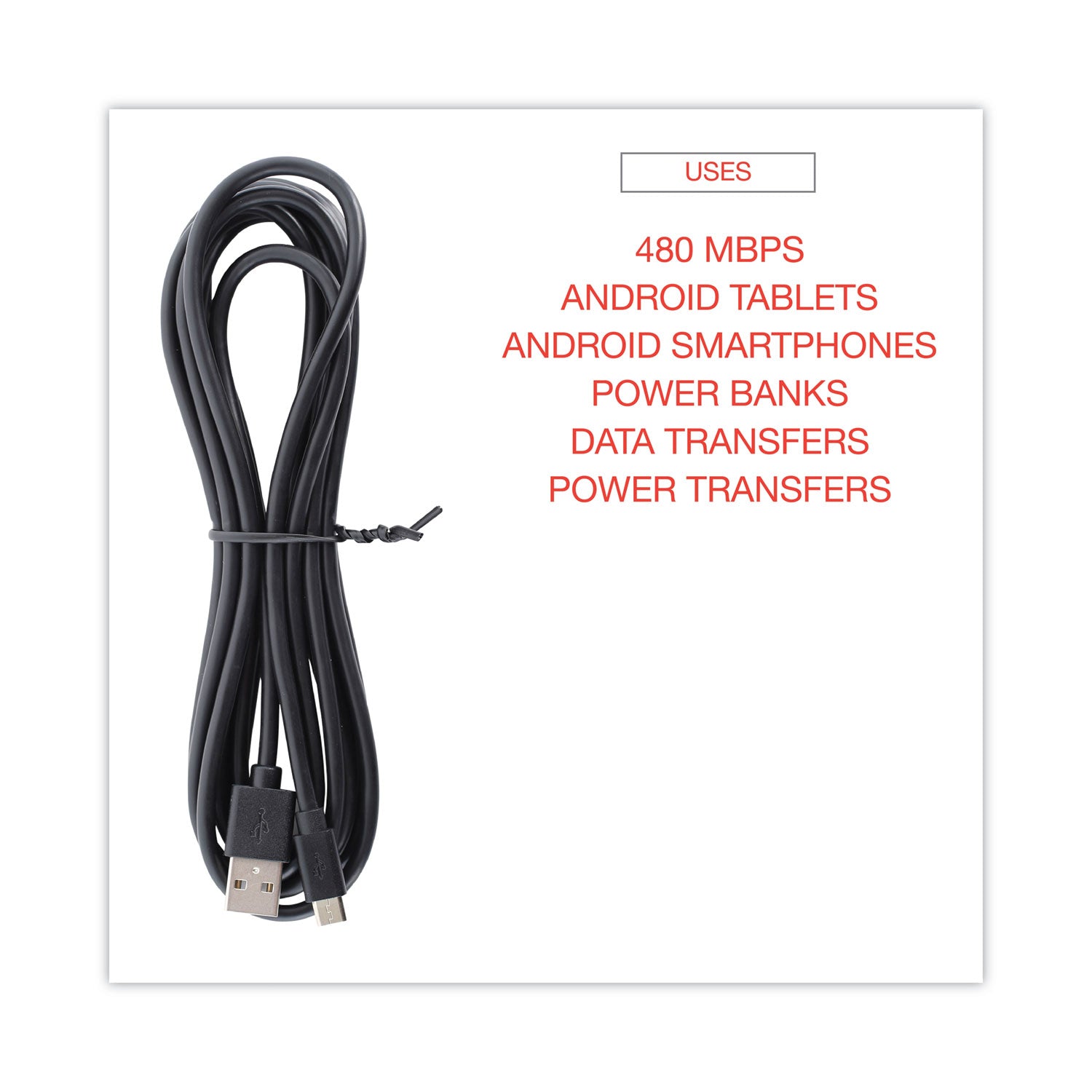 Innovera USB to Micro USB Cable, 10 ft, Black