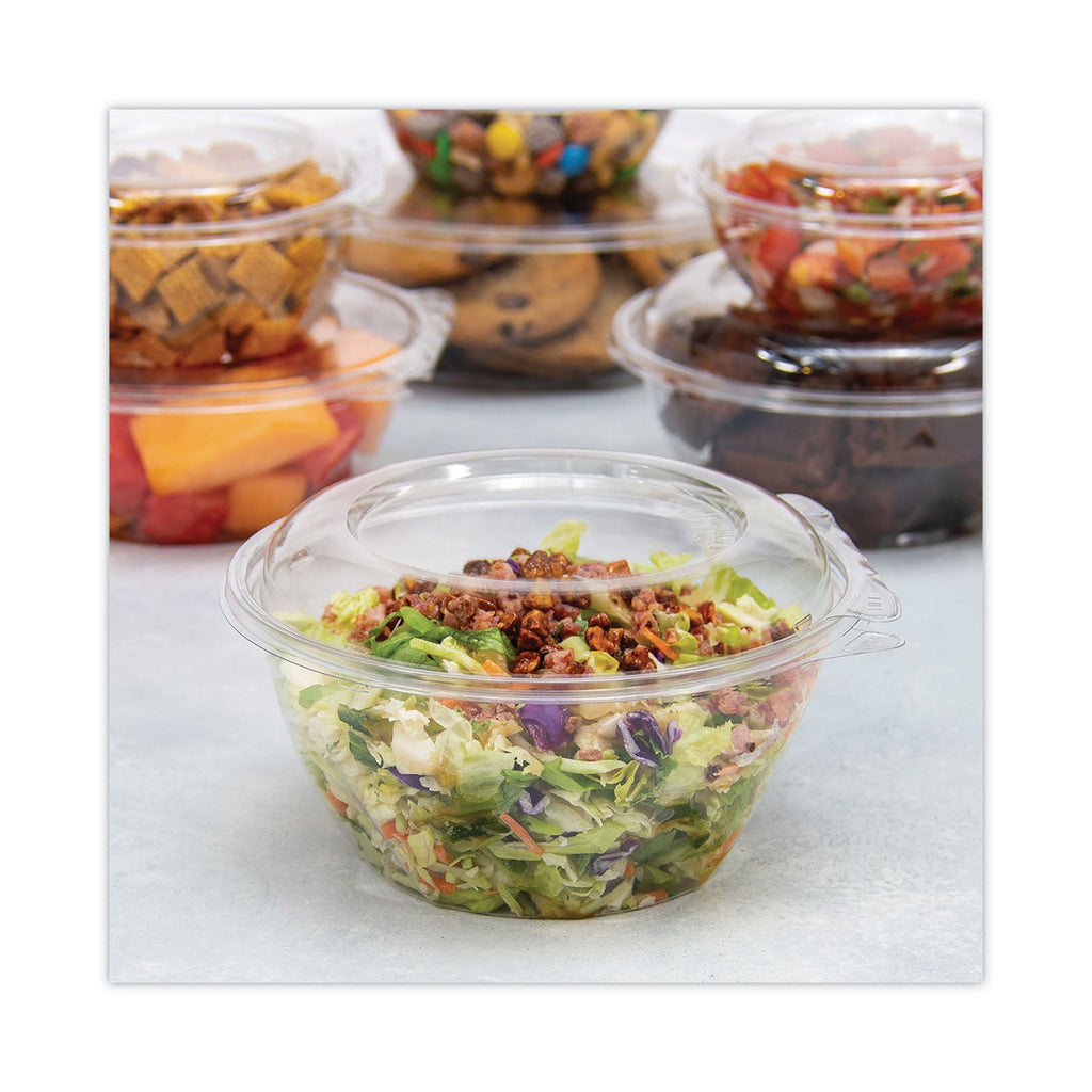 Dart Tamper-Resistant, Tamper-Evident Bowls with Dome Lid, 32 oz, 7" Diameter x 3.4"h, Clear, Plastic, 150/Carton