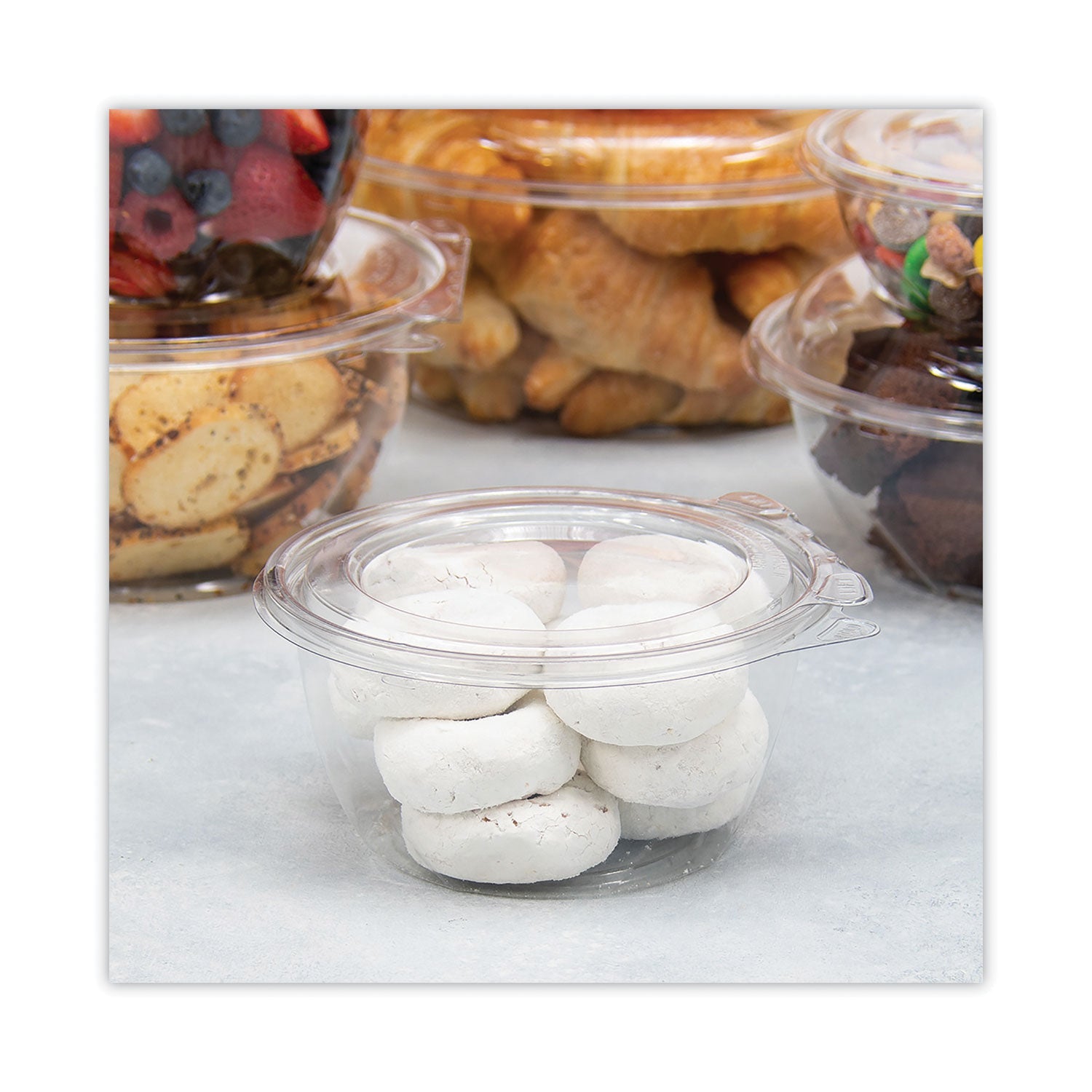 Dart Tamper-Resistant, Tamper-Evident Bowls with Flat Lid, 16 oz, 5.5" Diameter x 2.7"h, Clear, Plastic, 240/Carton