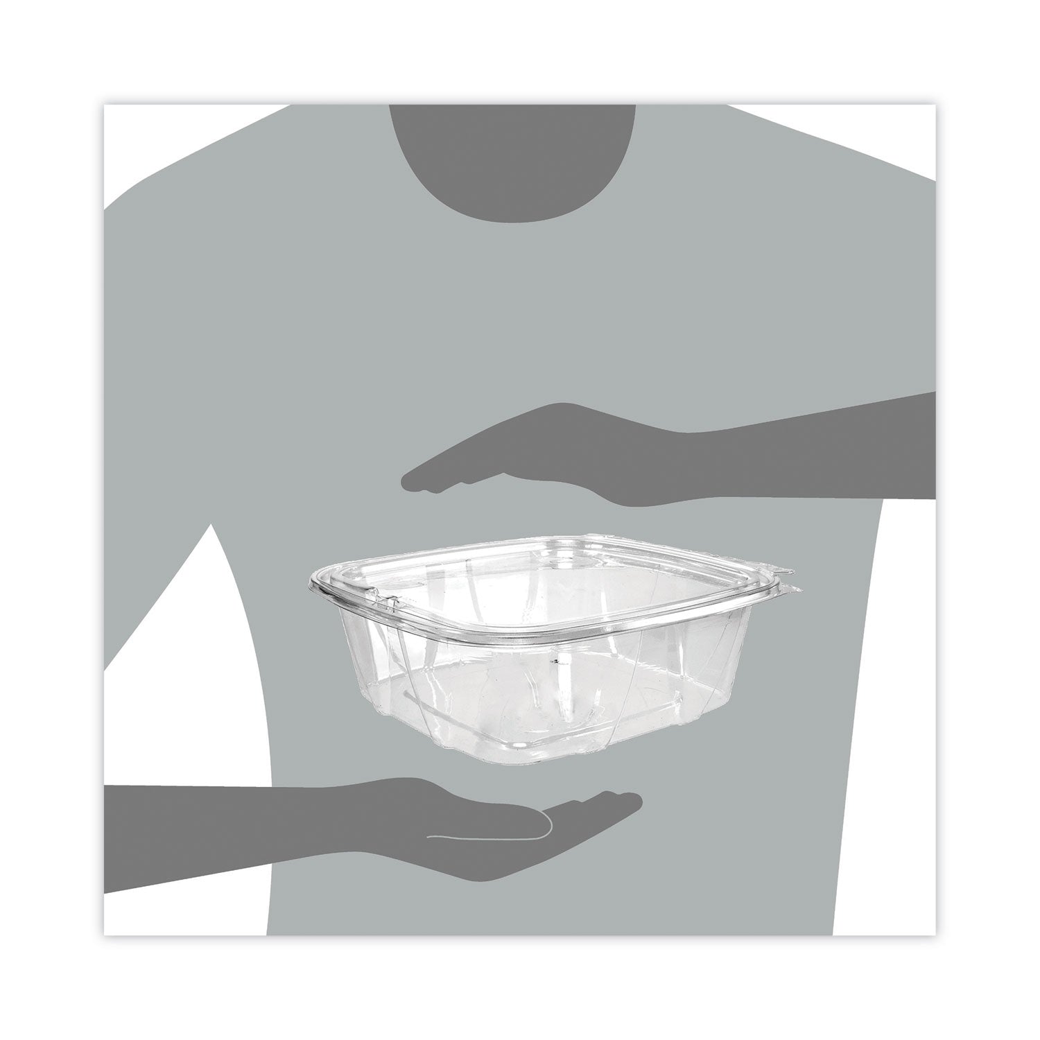 Dart ClearPac SafeSeal Tamper-Resistant/Evident Containers, Flat Lid, 48 oz, 7.8 x 8.1 x 2.5, Clear, Plastic, 100/Bag, 2 Bags/CT