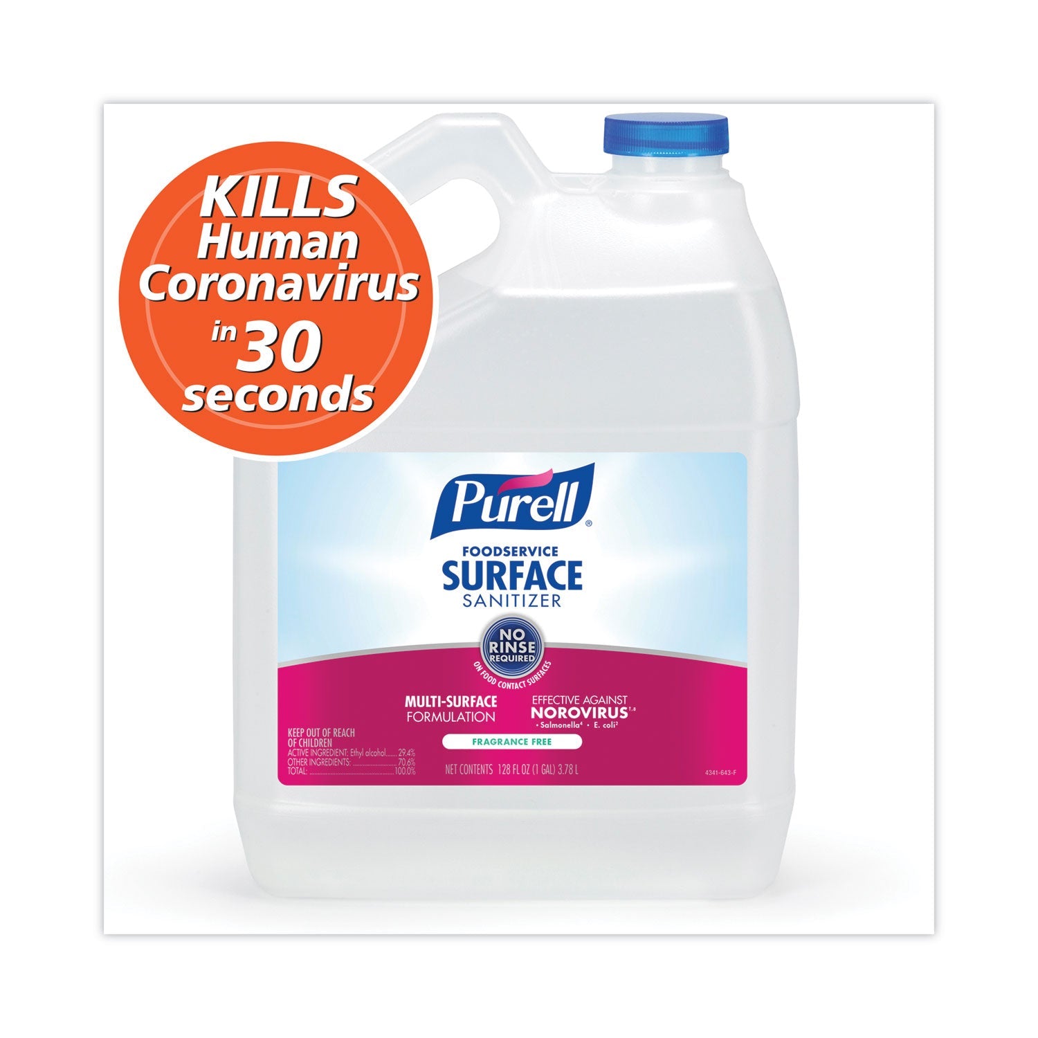 PURELL Foodservice Surface Sanitizer, Fragrance Free, 1 gal Bottle, 4/Carton