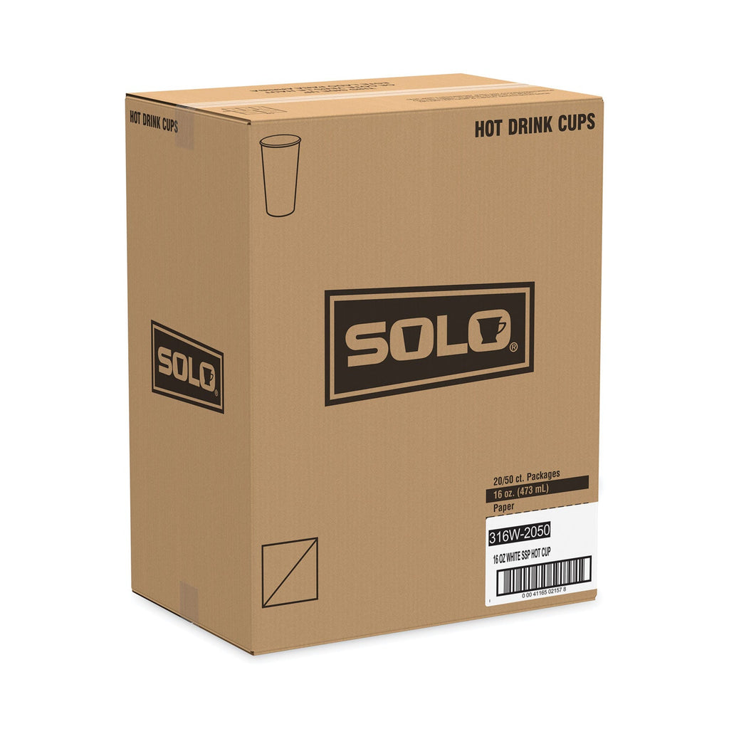 Dart Polycoated Hot Paper Cups, 16 oz, White, 50 Sleeve, 20 Sleeves/Carton