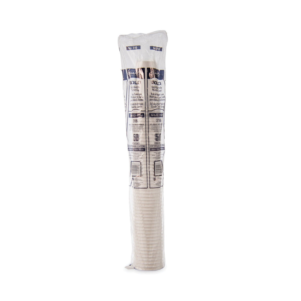 Dart Polycoated Hot Paper Cups, 16 oz, White, 50 Sleeve, 20 Sleeves/Carton