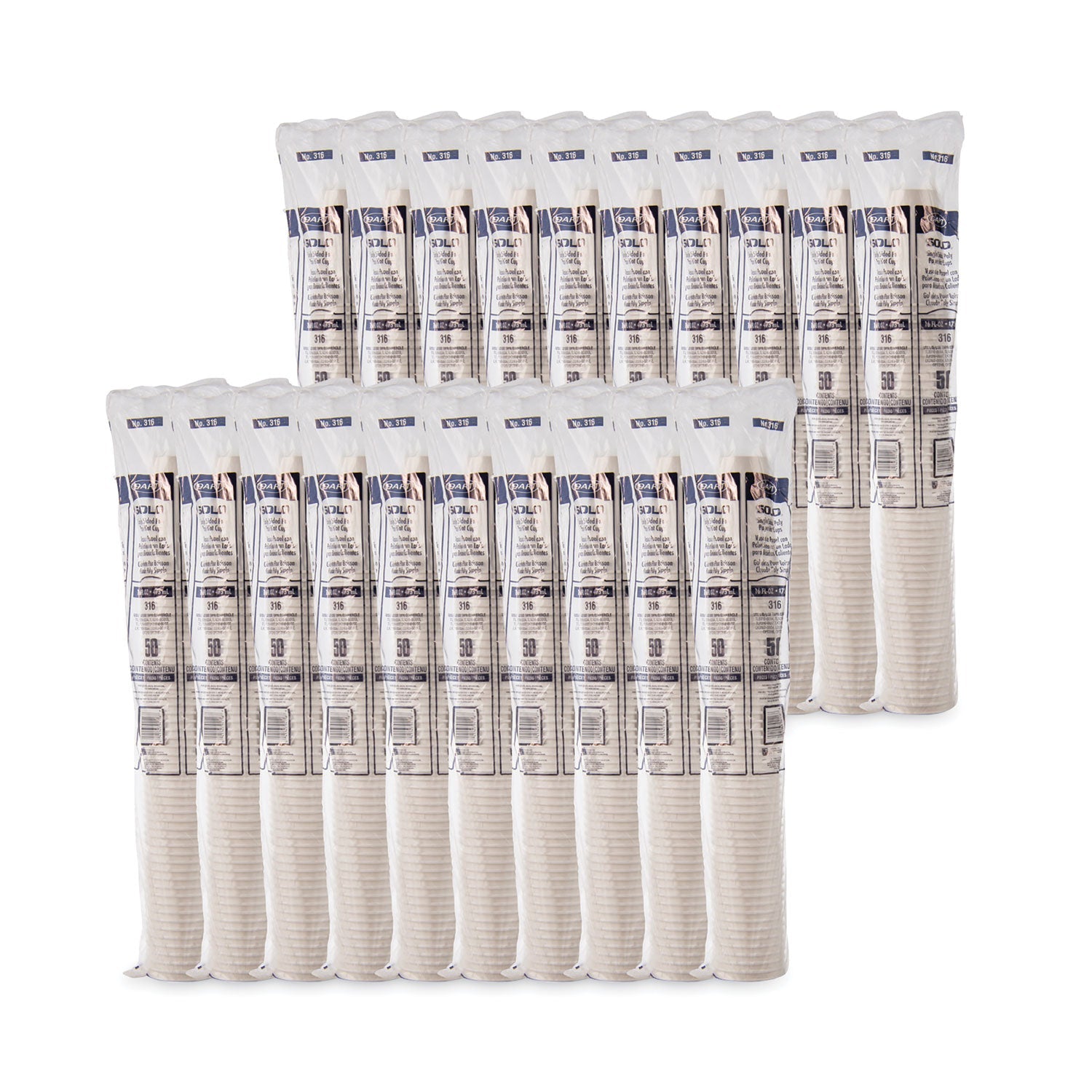 Dart Polycoated Hot Paper Cups, 16 oz, White, 50 Sleeve, 20 Sleeves/Carton