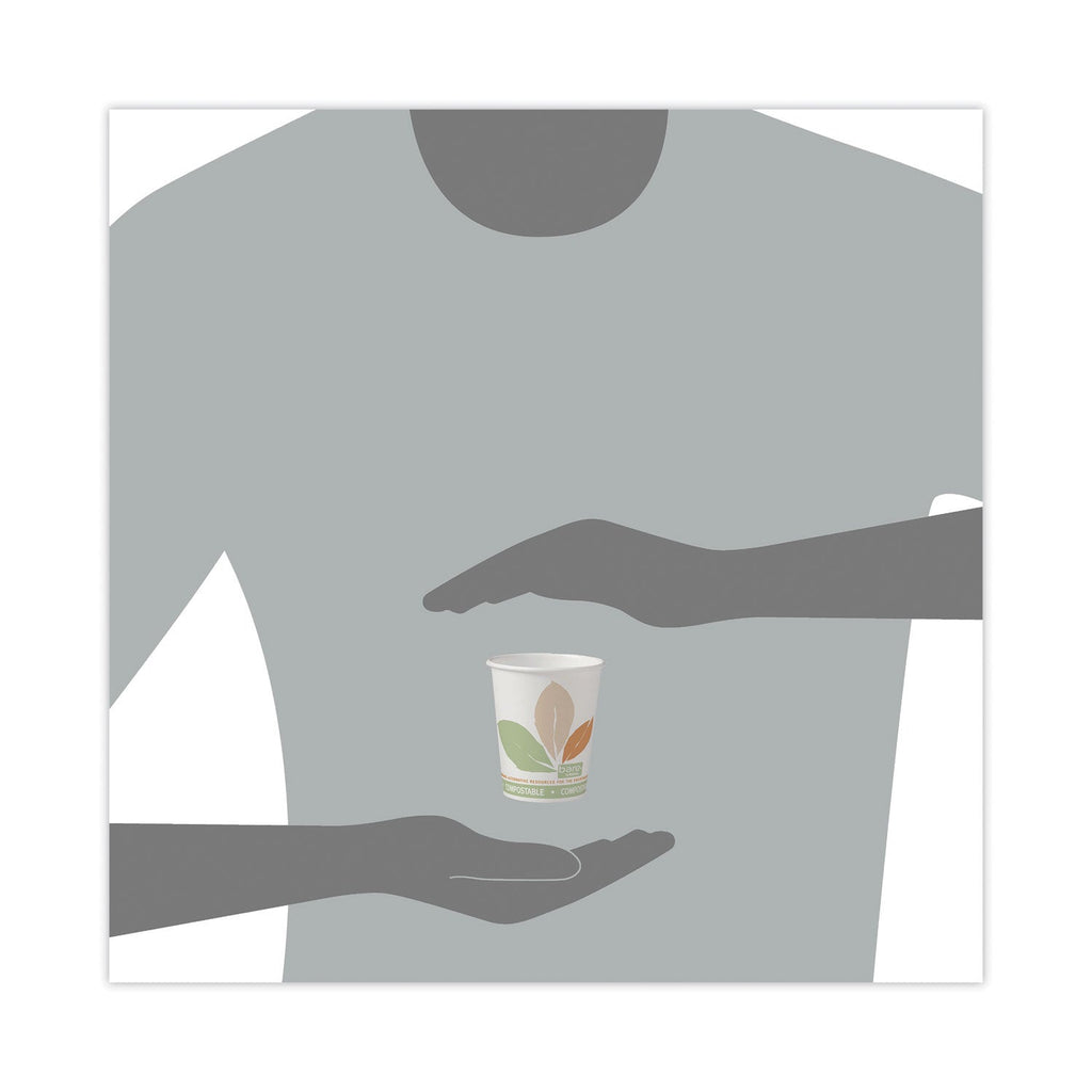 Dart Bare by Solo Eco-Forward PLA Paper Hot Cups, 10 oz, Leaf Design, White/Green/Orange, 50/Pack