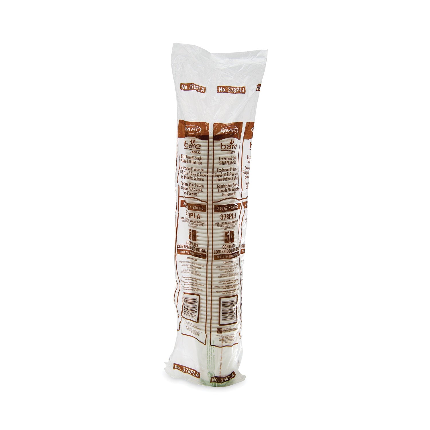 Dart Bare by Solo Eco-Forward PLA Paper Hot Cups, 8 oz, Leaf Design, White/Green/Orange, 50/Pack