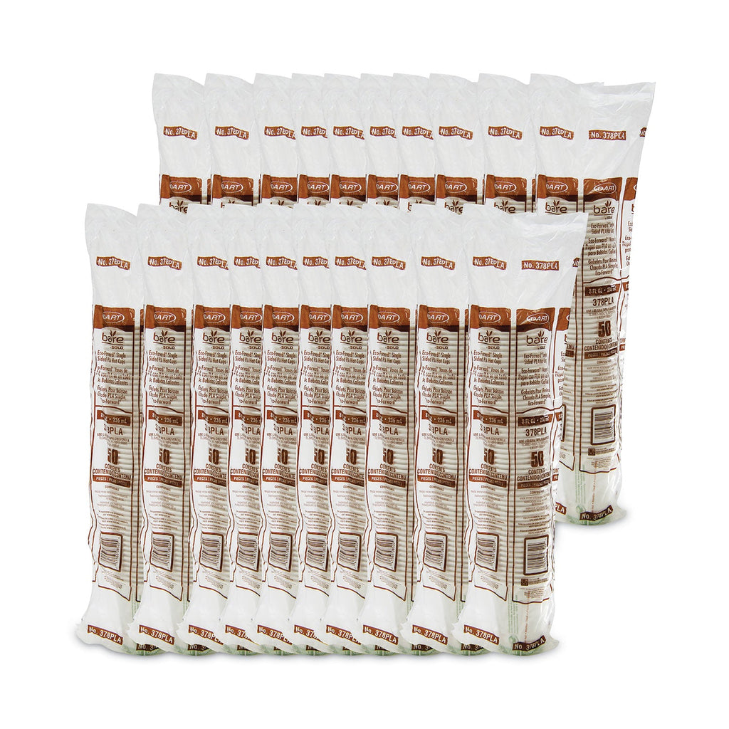 Dart Bare by Solo Eco-Forward PLA Paper Hot Cups, 8 oz, Leaf Design, White/Green/Orange, 50/Pack