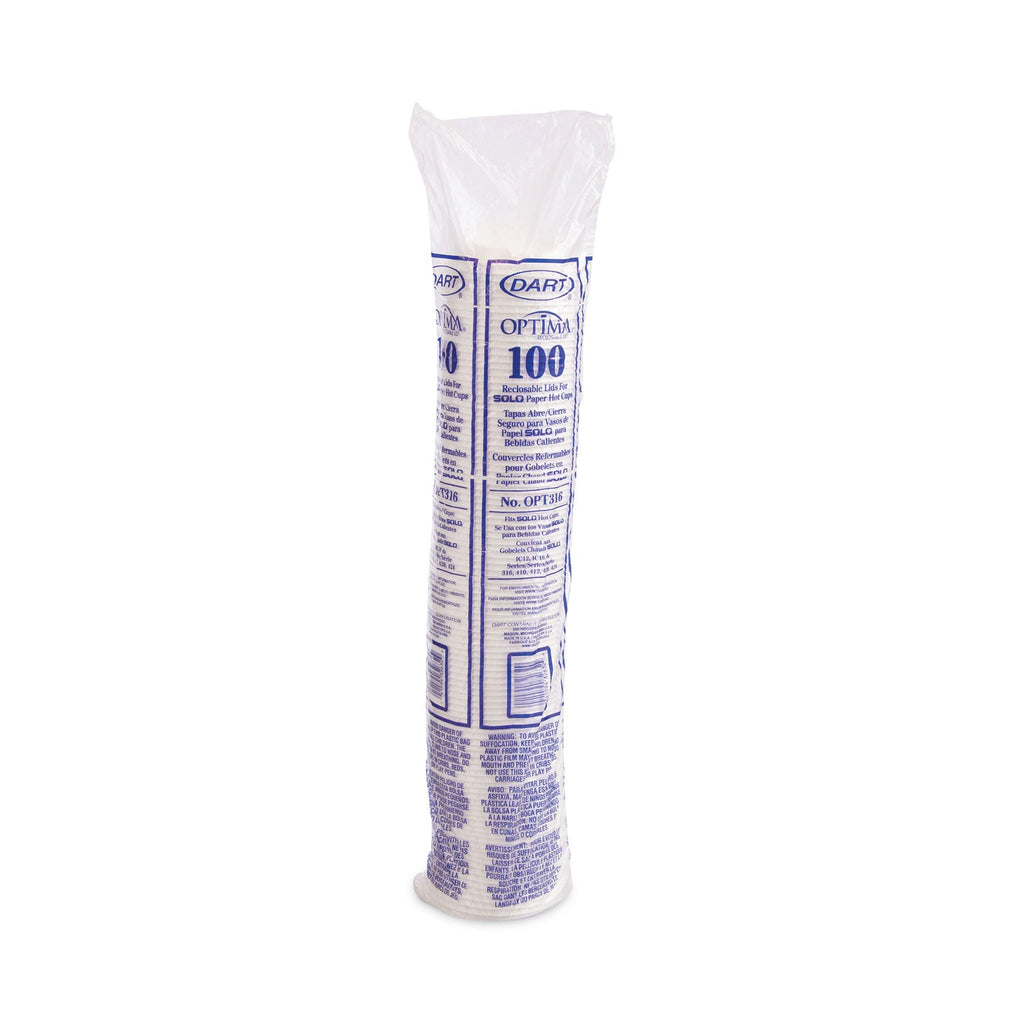 Dart Optima Reclosable Lids for Paper Hot Cups, Fits 10 oz to 24 oz Cups, White, 1,000/Carton
