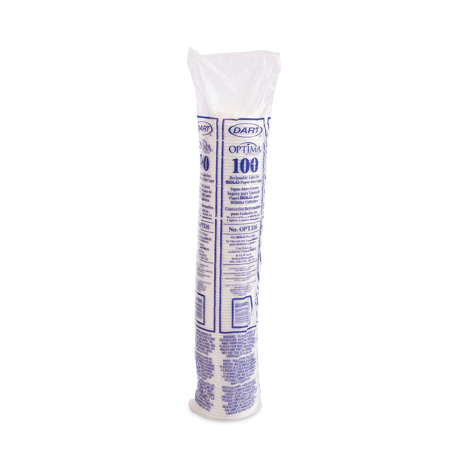 Dart Optima Reclosable Lids for Paper Hot Cups, Fits 10 oz to 24 oz Cups, White, 1,000/Carton