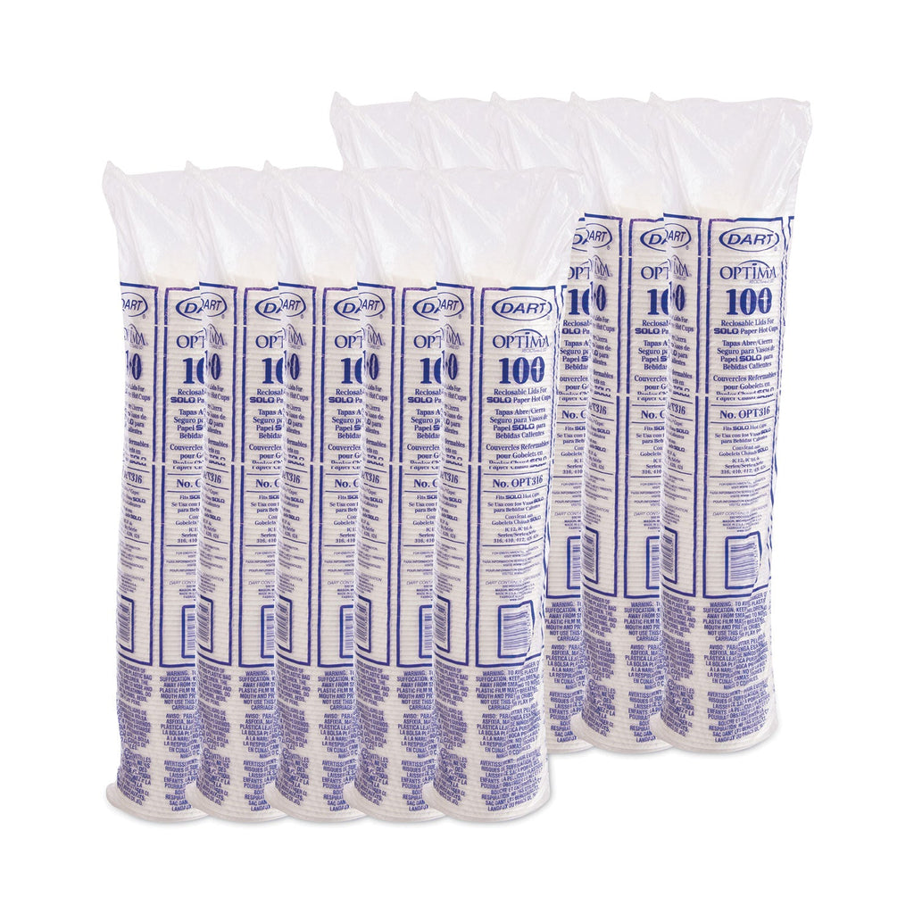 Dart Optima Reclosable Lids for Paper Hot Cups, Fits 10 oz to 24 oz Cups, White, 1,000/Carton