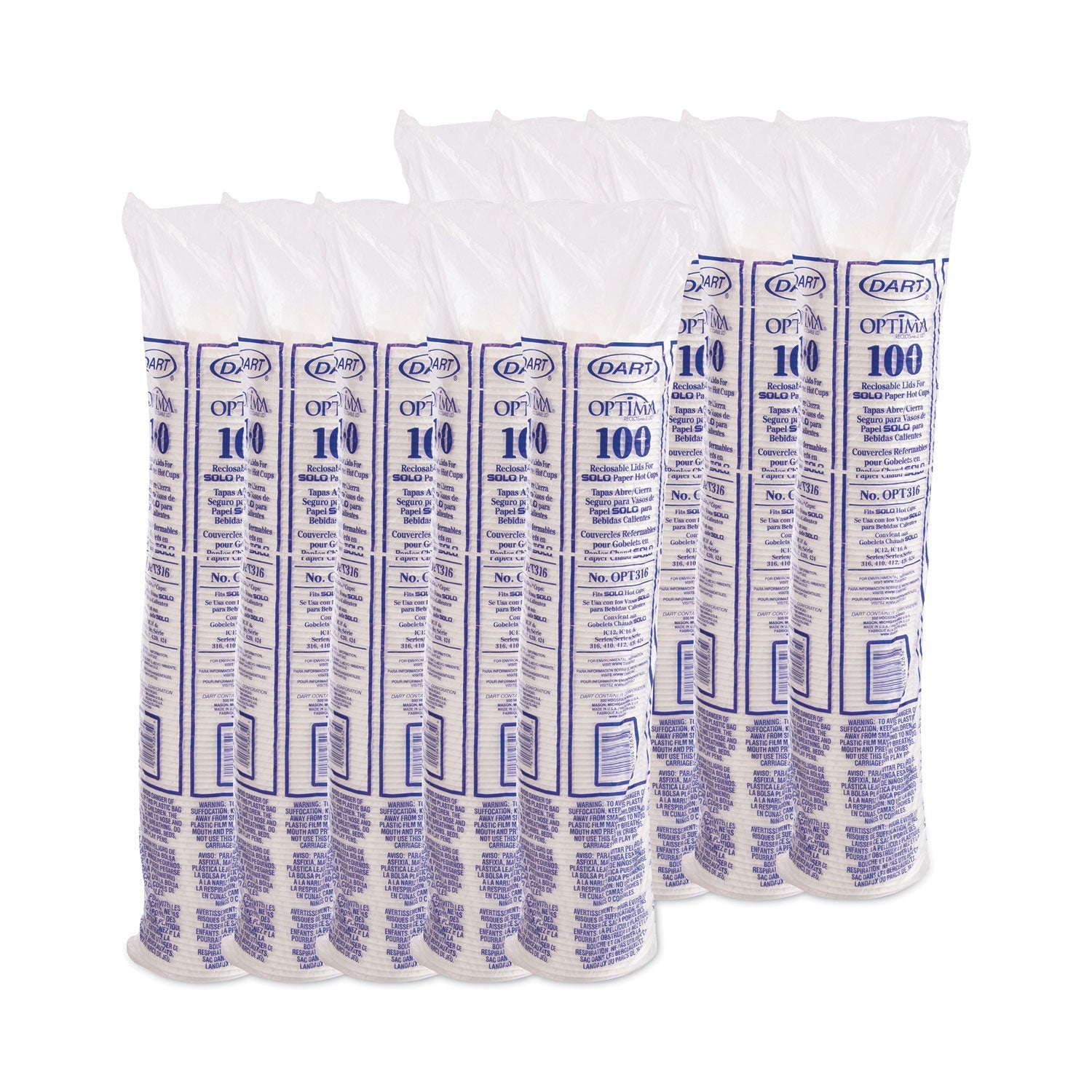 Dart Optima Reclosable Lids for Paper Hot Cups, Fits 10 oz to 24 oz Cups, White, 1,000/Carton