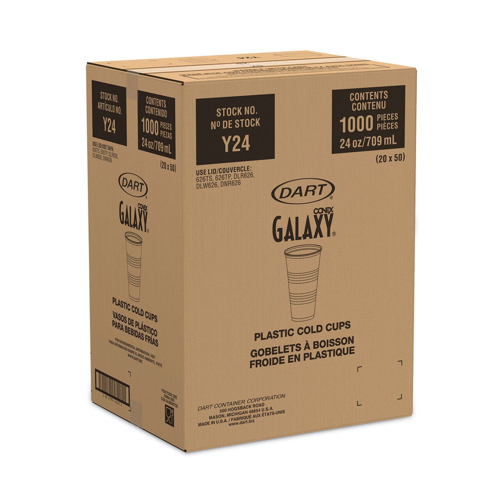 Dart High-Impact Polystyrene Tall Cold Cups, 24 oz, Translucent, Cold, 1,000/Carton