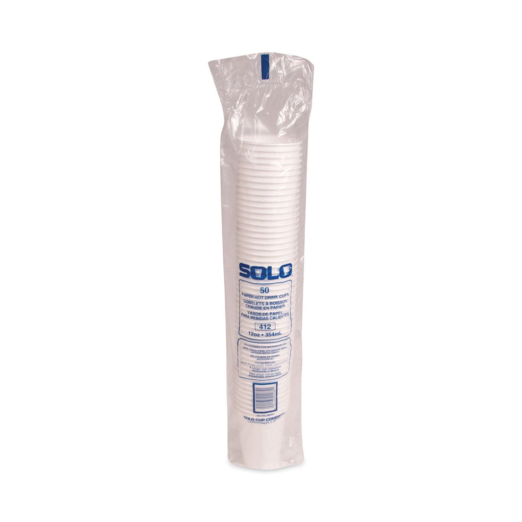 Dart Single-Sided Poly Paper Hot Cups, 12 oz, White, 50/Bag, 20 Bags/Carton