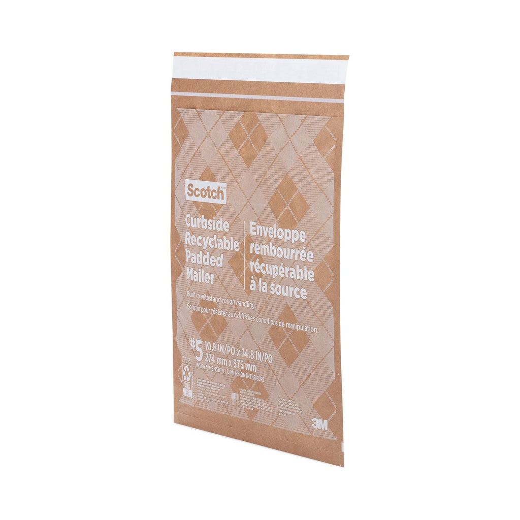 Scotch Curbside Recyclable Padded Mailer, #5, Bubble Cushion, Self-Adhesive Closure, 12 x 17.25, Natural Kraft, 100/Carton