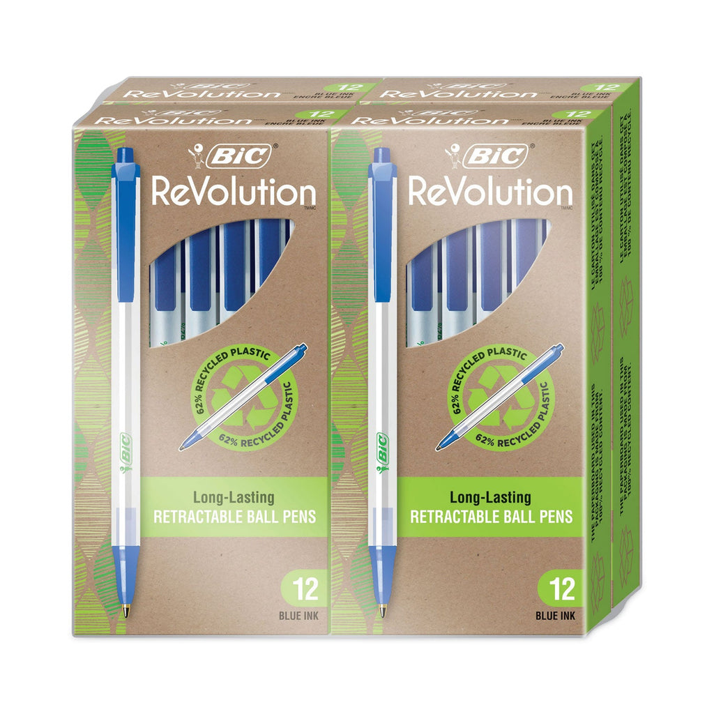 BIC ReVolution Ballpoint Pen, Retractable, Medium 1 mm, Blue Ink/Semi-Clear Barrel, 48/Pack
